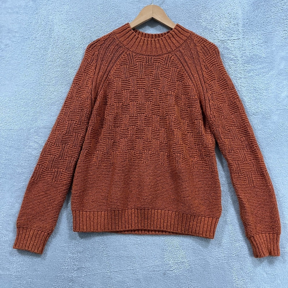 Prana Sweater Women Small Sky Meadow Cotton Rust Orange Cottage Fisherwoman